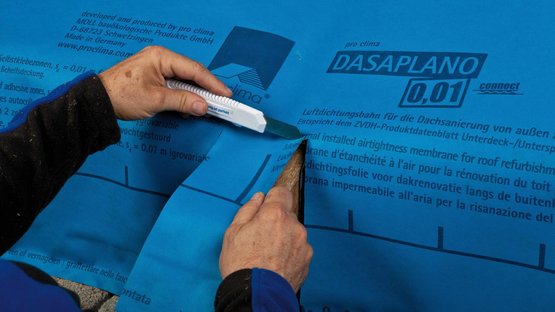 7. Install the membrane and cut out section at rafter